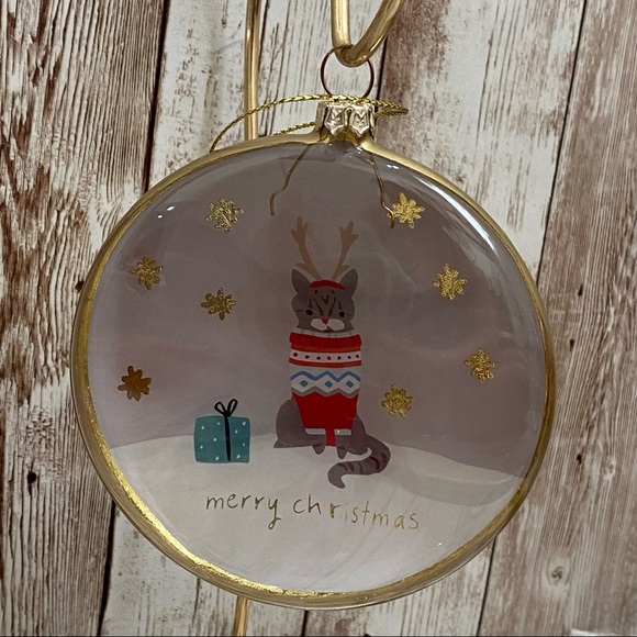 Merry Christmas Handblown Cat Holiday Ornament - Picture 9 of 13